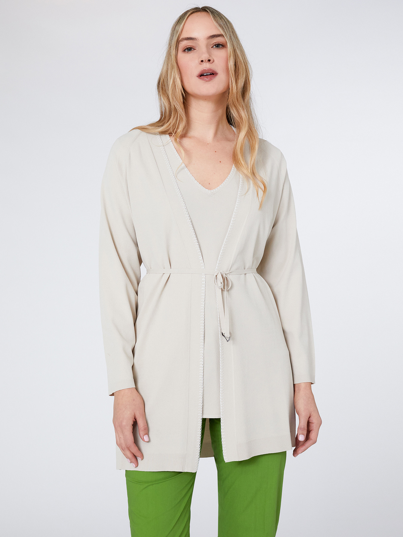 Long cardigan with belt image number 1