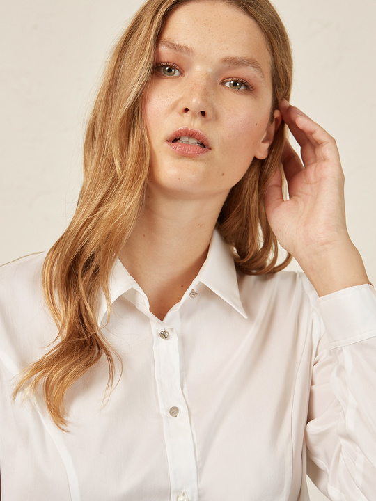 Elenamiro: Camicia in popeline stretch Bianco_1