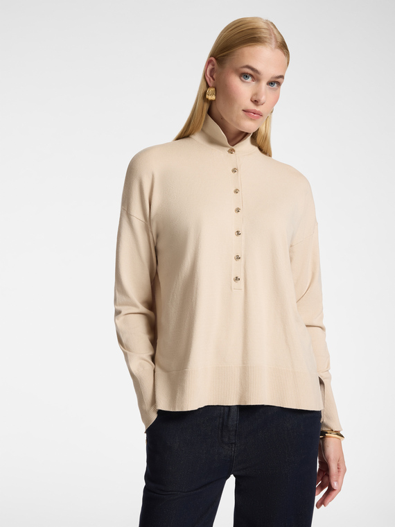 Polo-Strickpullover aus Viskose mit Schmuckkn&ouml;pfen