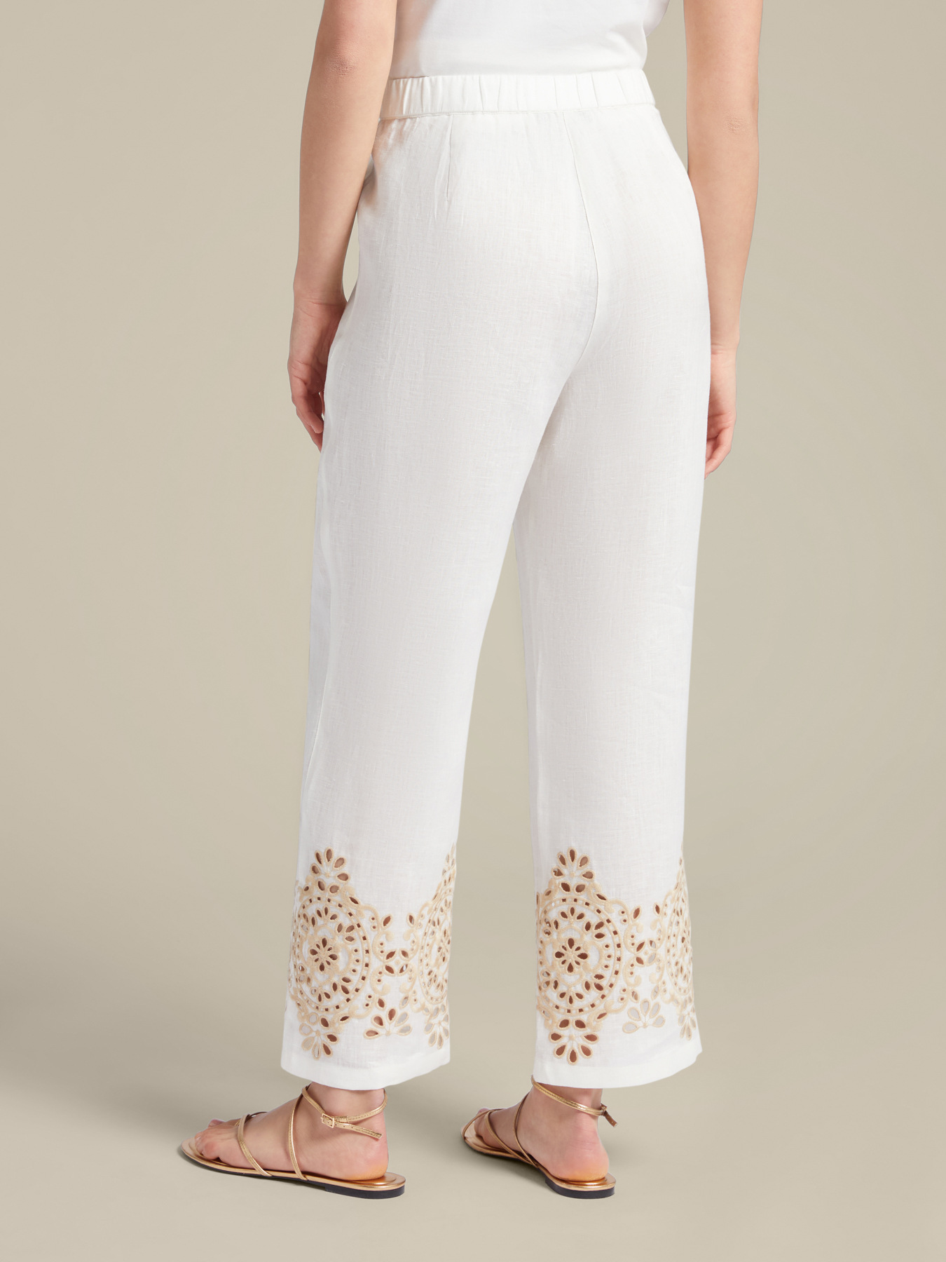 Pantalones de lino con bordado image number 1