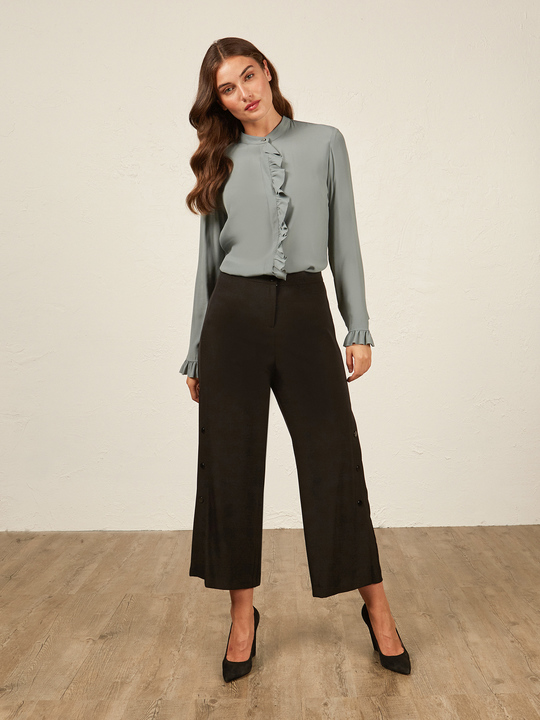 Elenamiro&nbsp;: Pantalon fluide avec motif dans le bas Noir_1