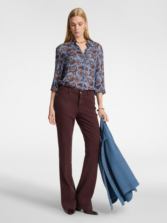Pantalon flare en drill m&eacute;lang&eacute; coton