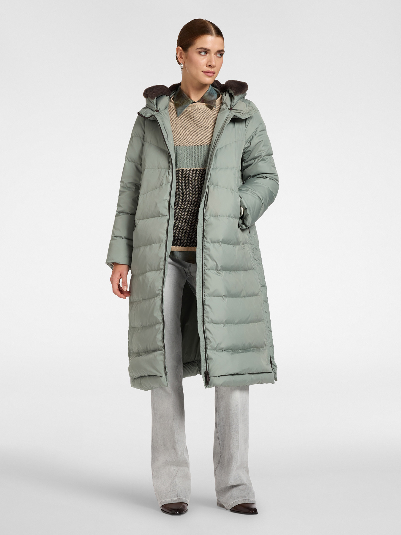 Long quilted nylon down jacket image number 2