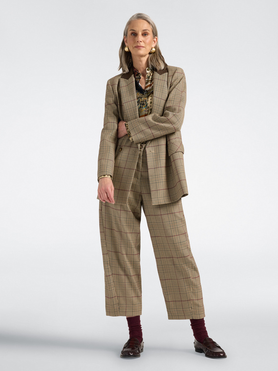Cropped check gabardine trousers