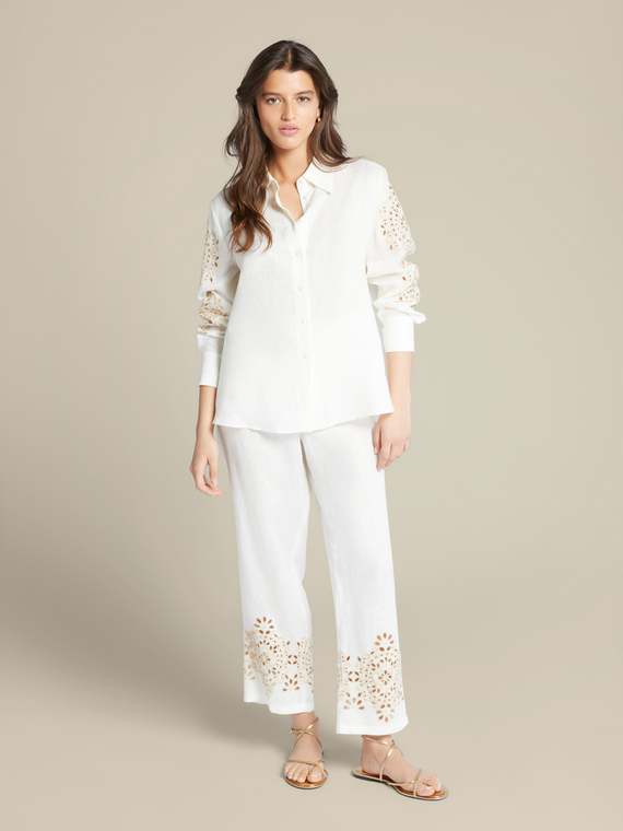 Embroidered linen trousers