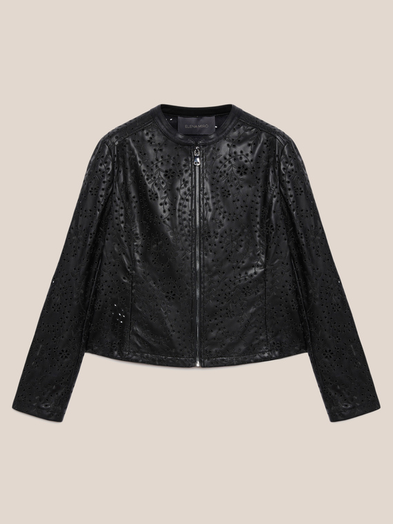 Faux leather openwork jacket