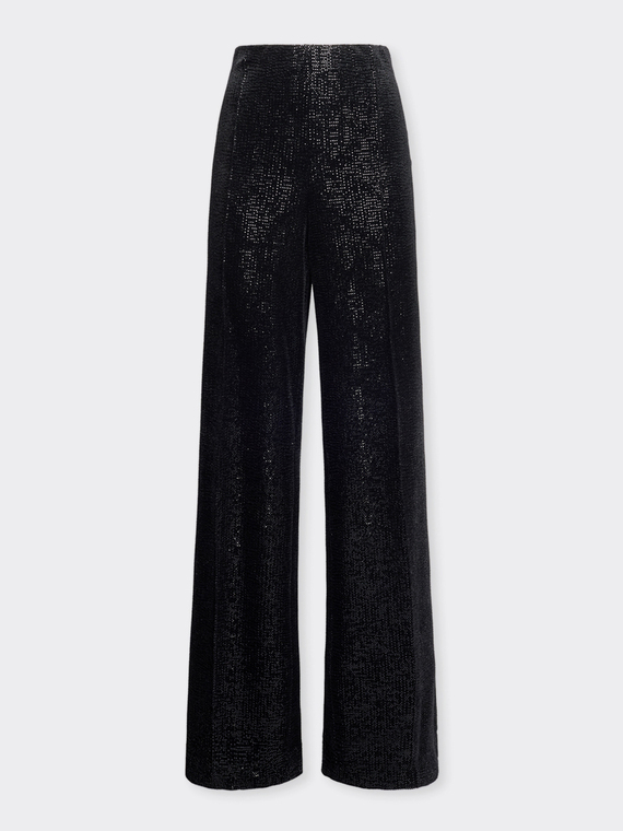 Pantalon palazzo en chenille lamin&eacute;e