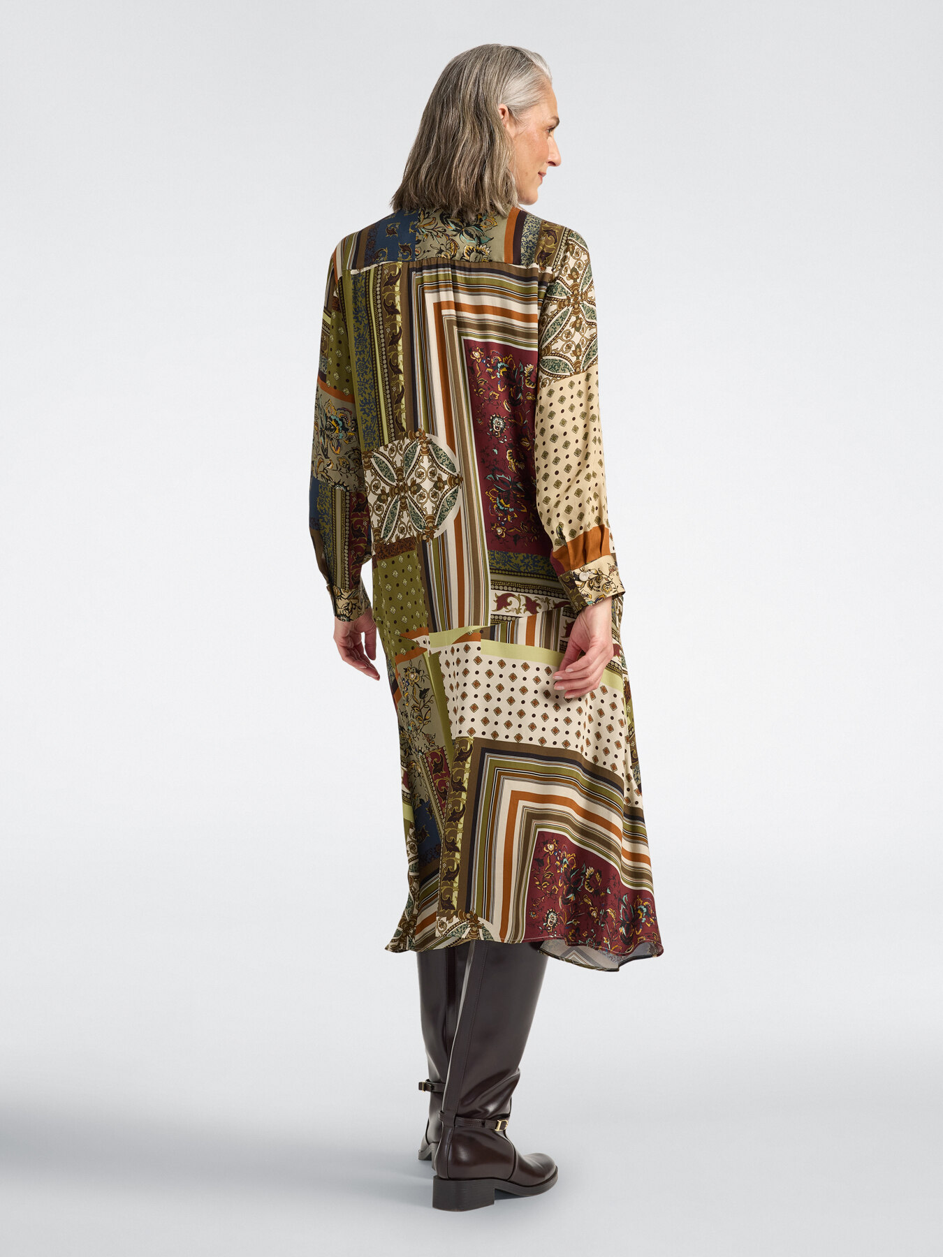 Long printed satin dress image number 1