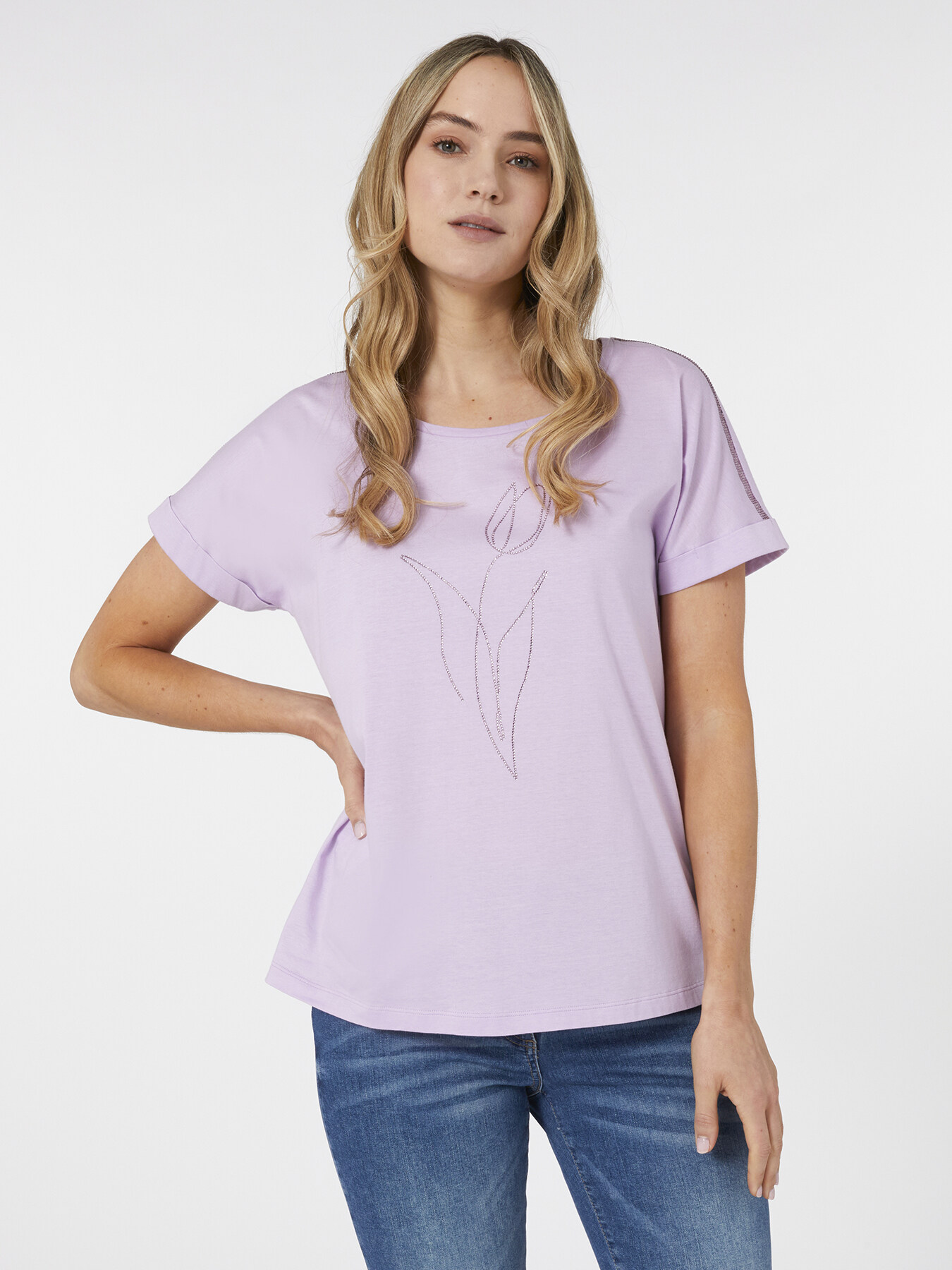T-shirt con fiore in cristalli image number 1