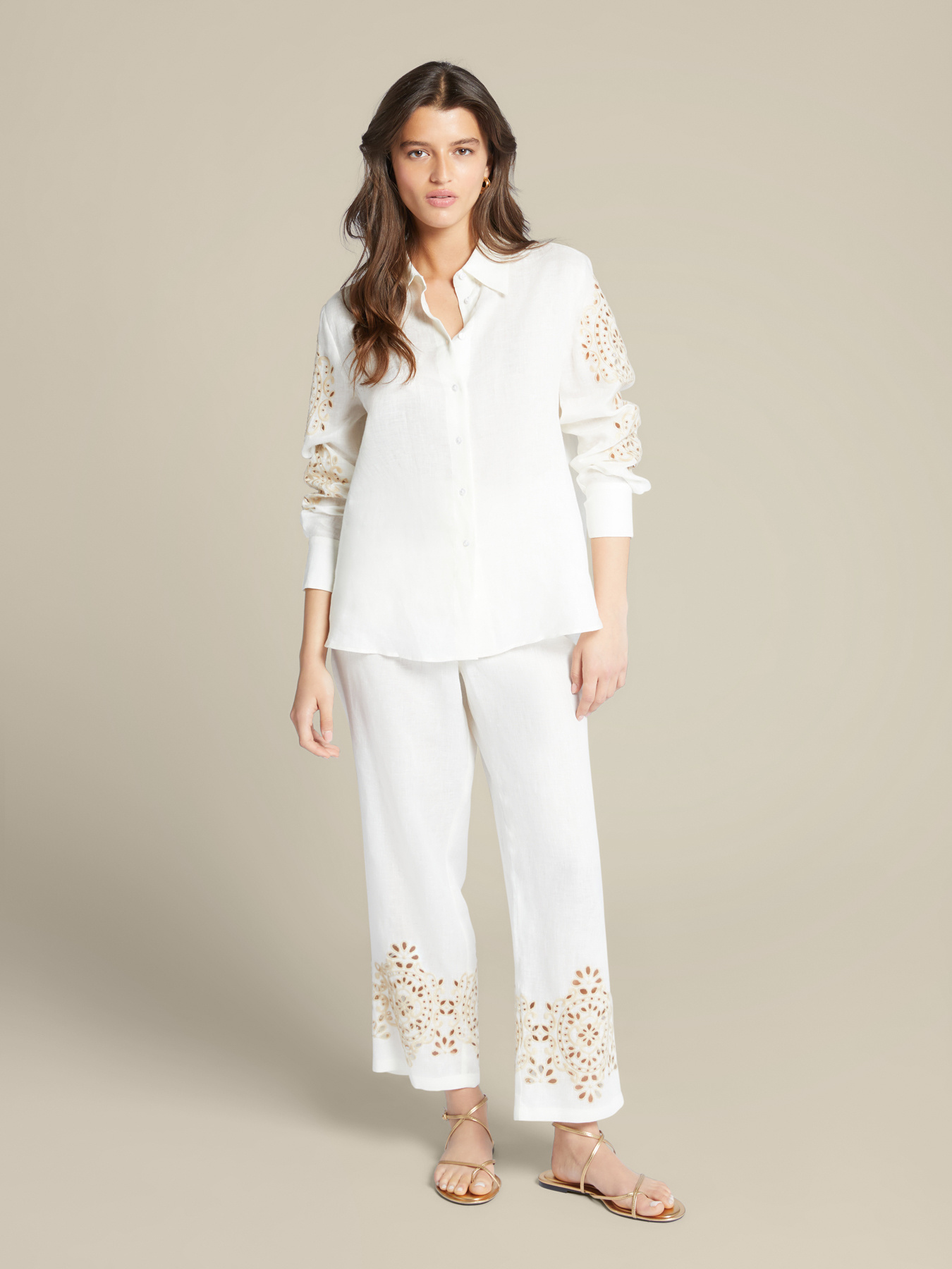 Embroidered linen trousers image number 0