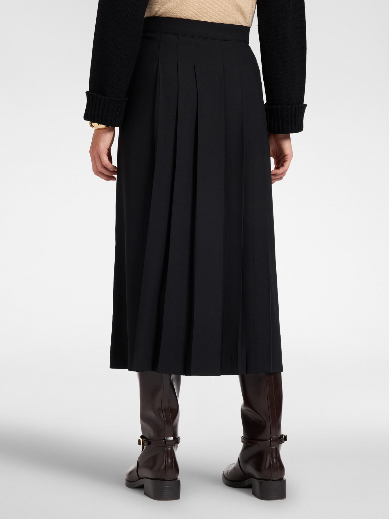 Long pleated skirt in satin-back crepe image number 1