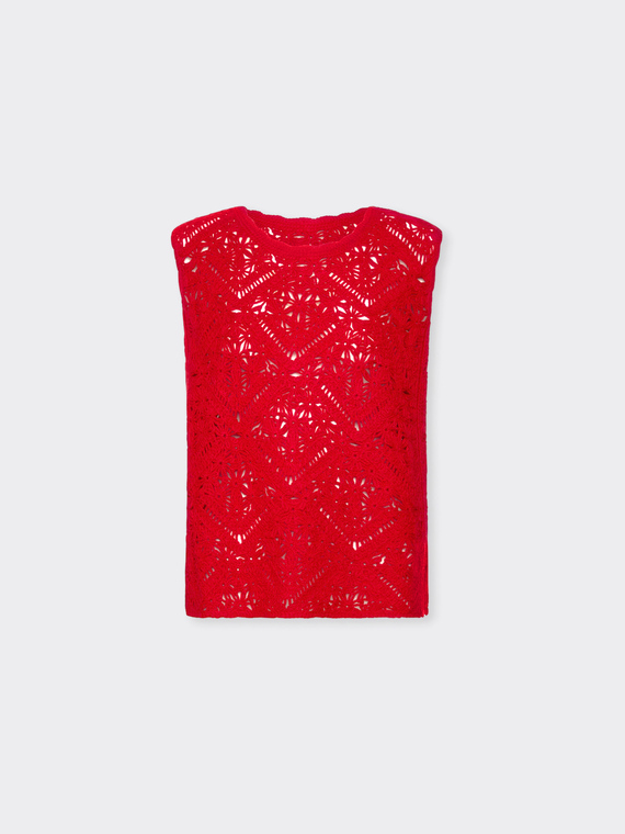 Pull sans manches en point de dentelle