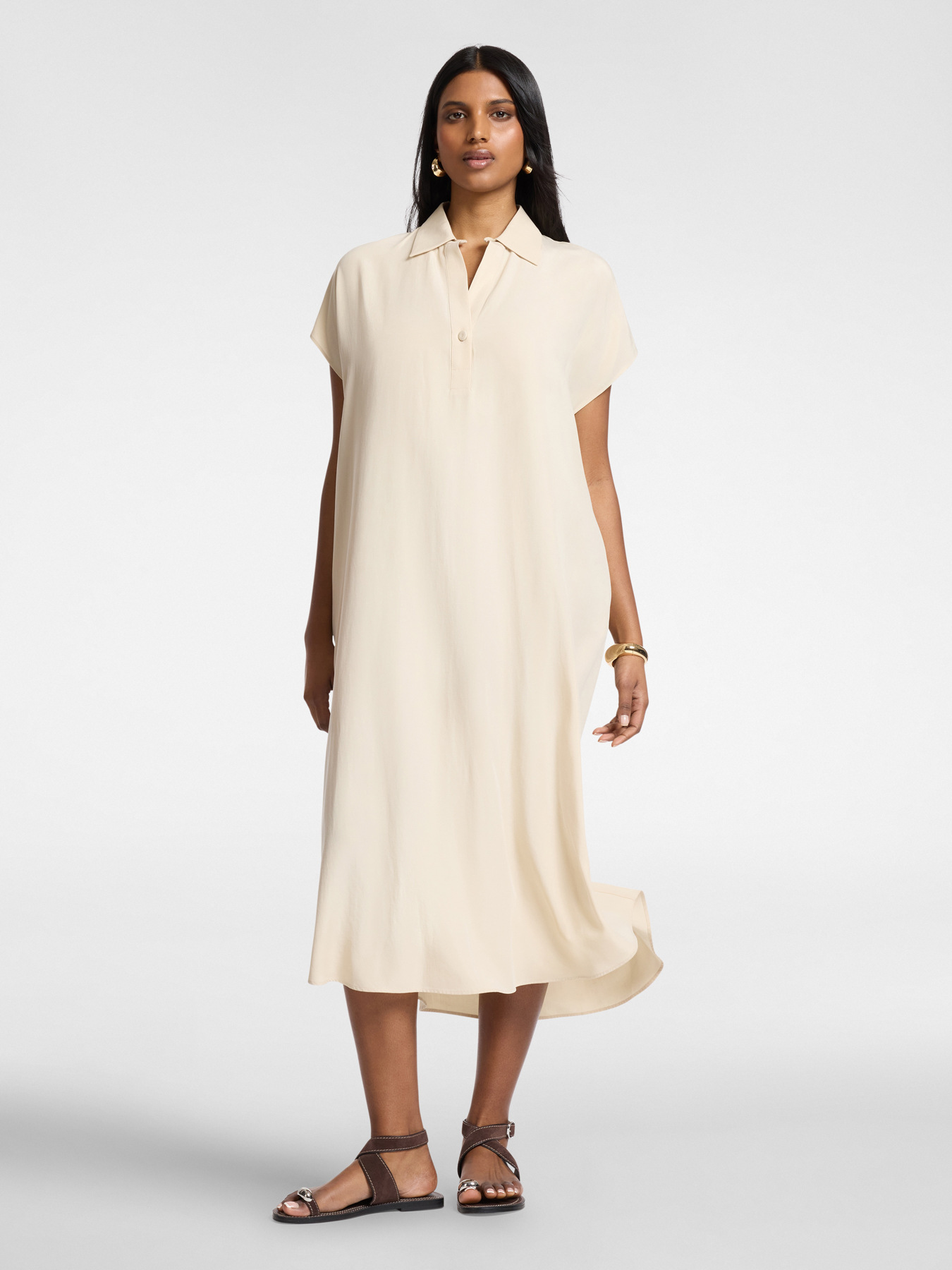 Long dress in lyocell and linen image number 2
