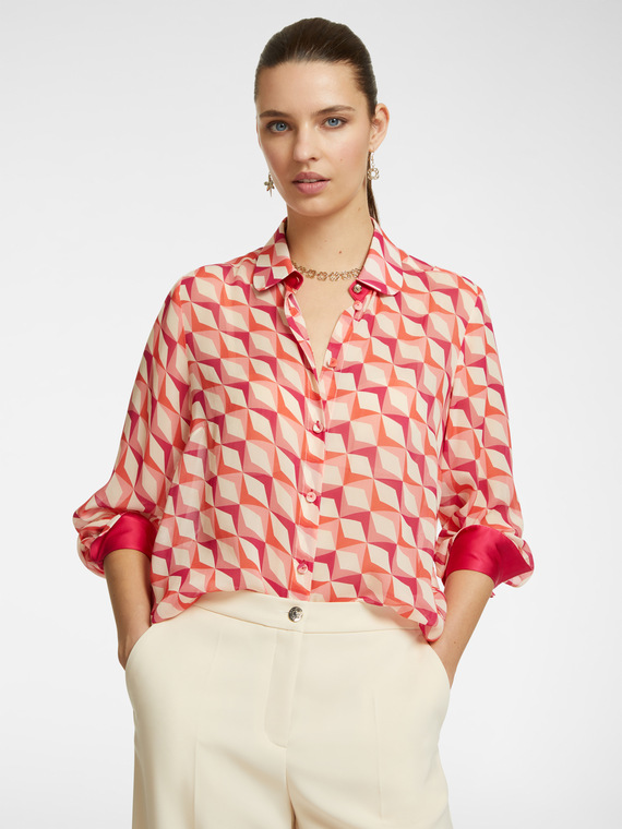 Elena Mirò - Camicia stampata Donna, Rosso Taglia: 42