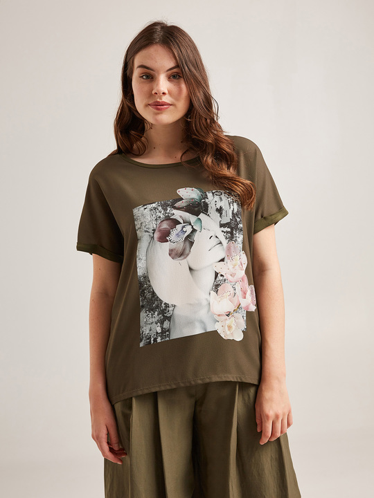 Elenamiro: T-shirt com estampa e bordado Verde_1