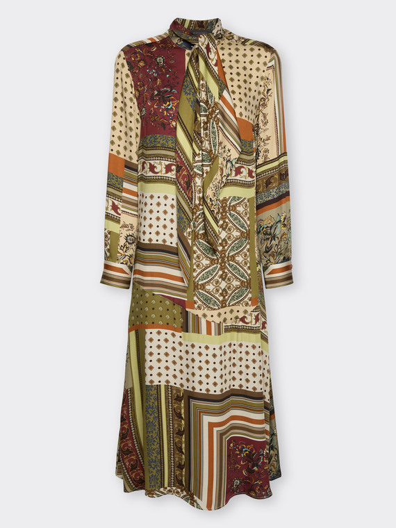 Long printed satin dress