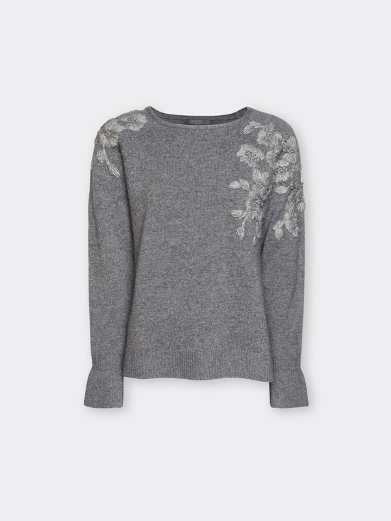 Pull en pure laine avec broderie florale