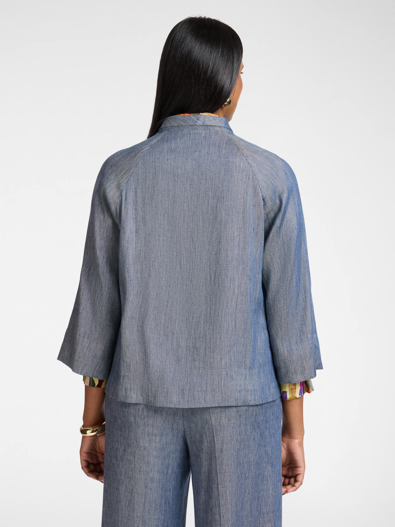 Boxy linen jacket with denim effect image number 1