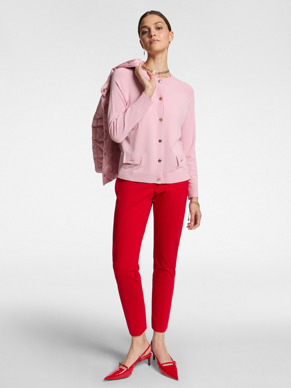 Elena Mirò - Pantaloni slim fit in punto Milano Donna, Rosso Taglia: 46