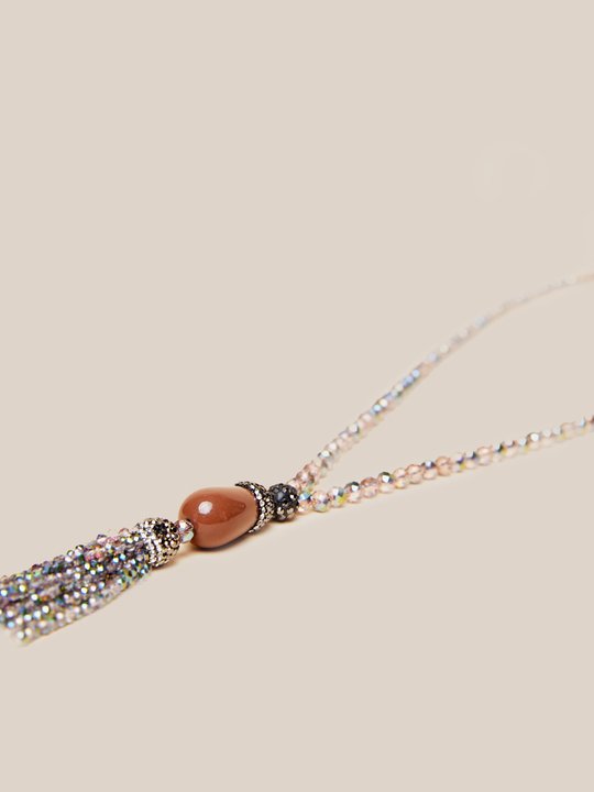 Elenamiro: Colar de cristais com pingente Bege_1