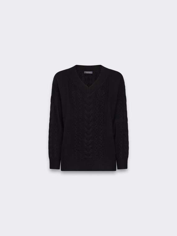 Strickpullover aus reiner Wolle mit Zopfmuster