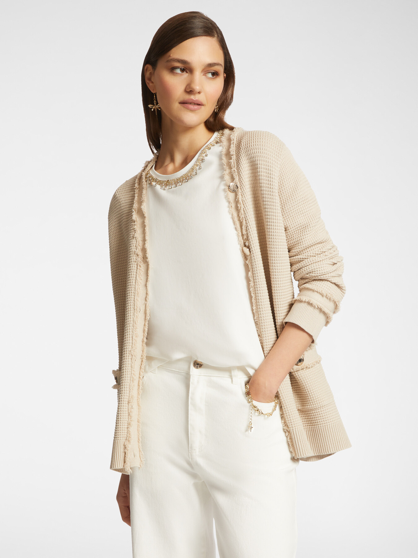Long cardigan with fringes and buttons image number 0
