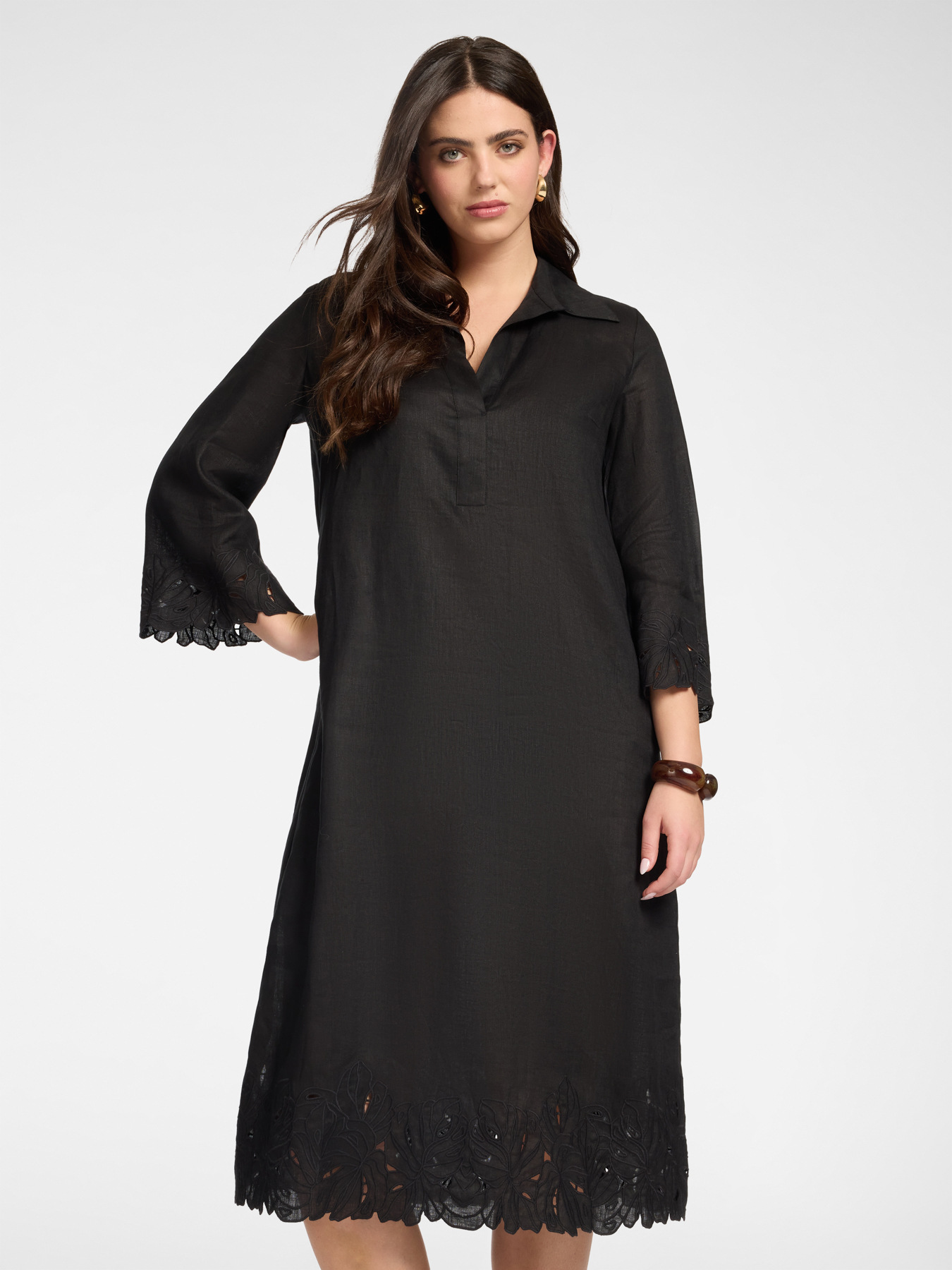 Vestido de lino con encaje image number 2