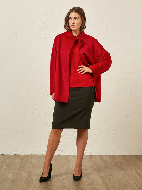 Elenamiro&nbsp;: Manteau kimono en pure laine Rouge_1