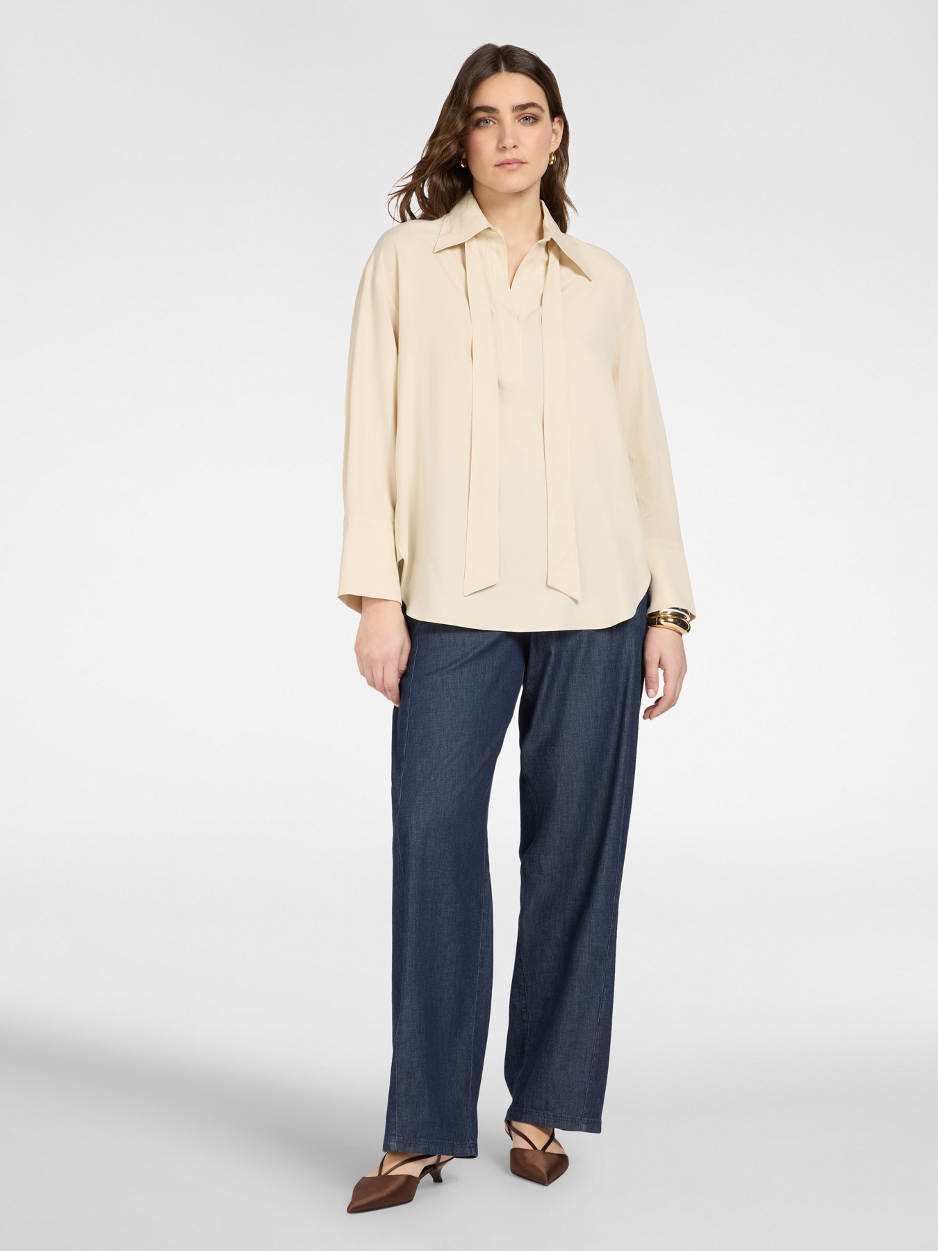 Linen blend shirt with sash image number 2