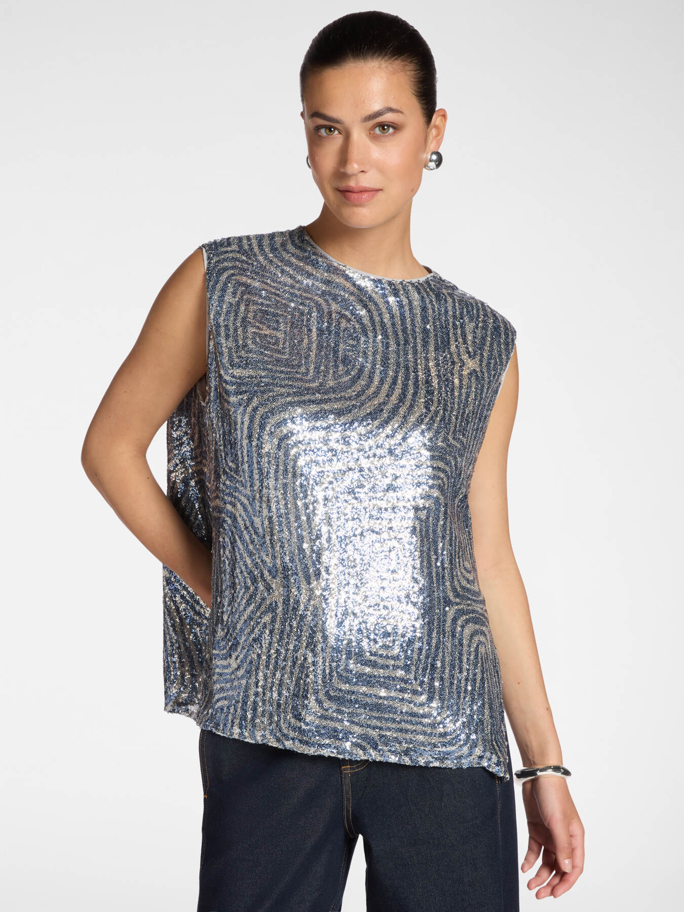 Top in tulle con paillettes image number 0