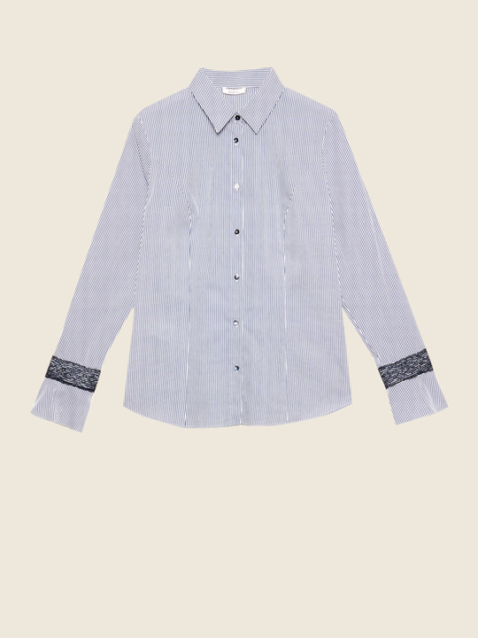 Elenamiro&nbsp;: Chemise &agrave; rayures avec dentelle Bleu_1