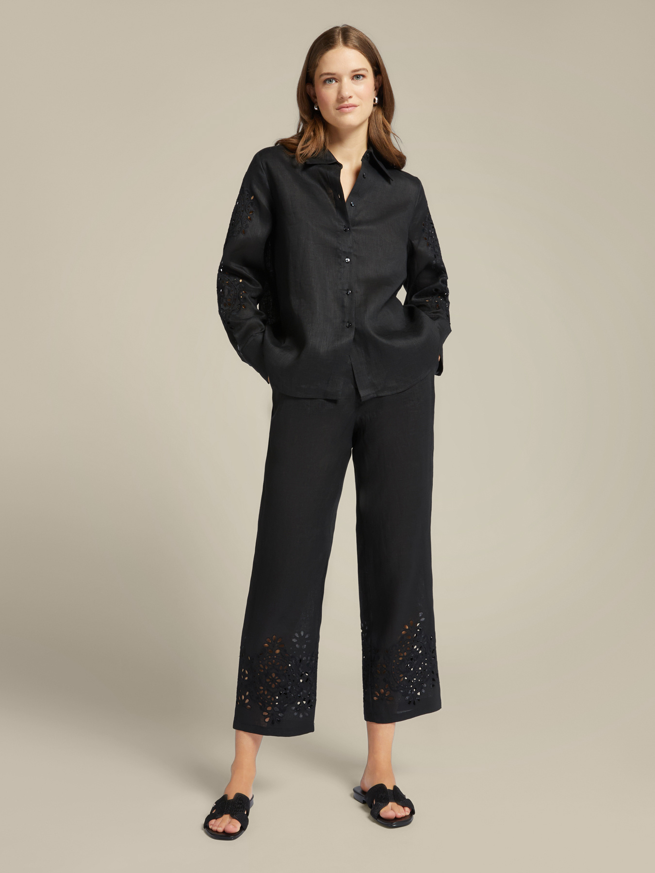 Pantalon en lin avec broderie image number 0