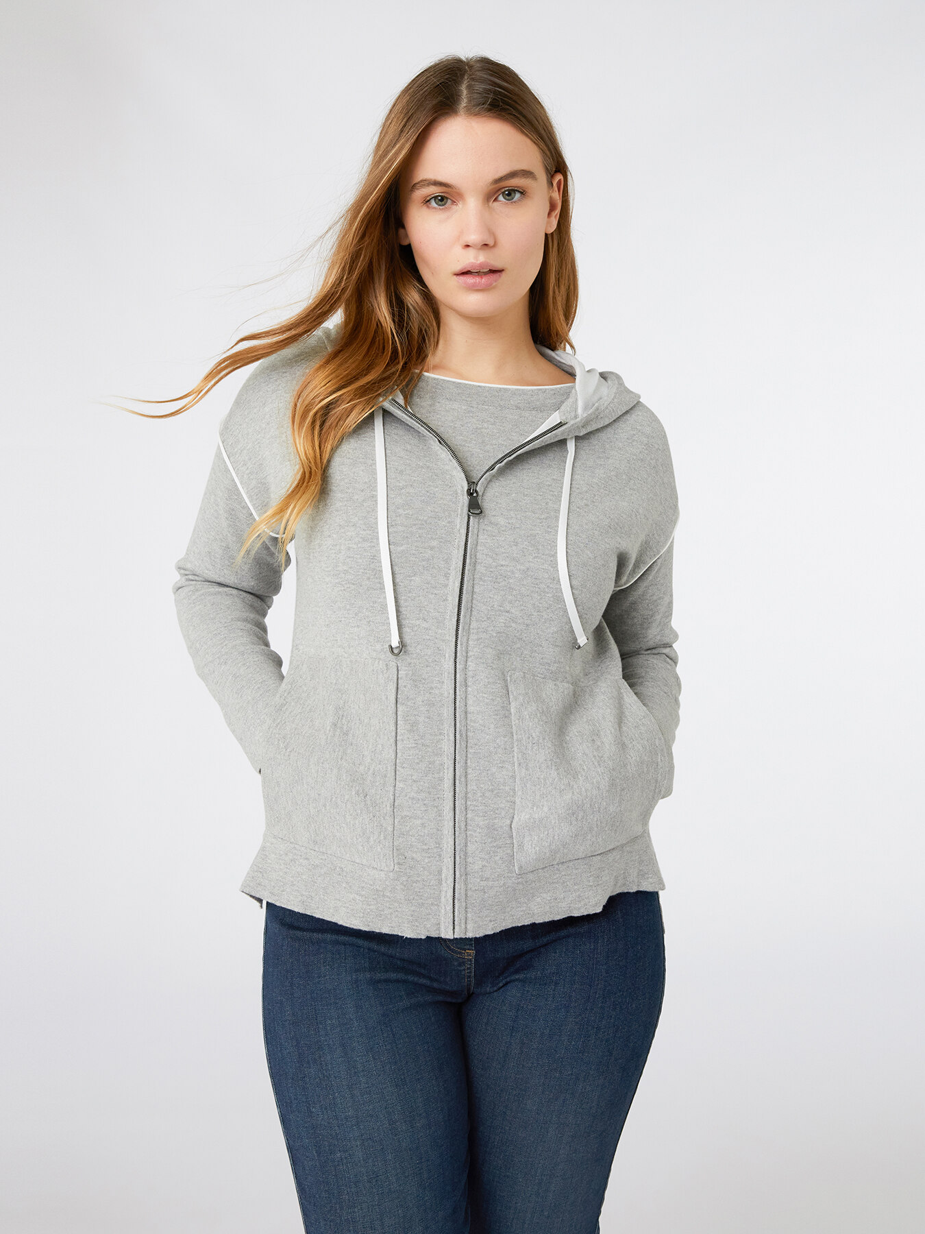 Cardigan con cappuccio effetto felpa image number 1