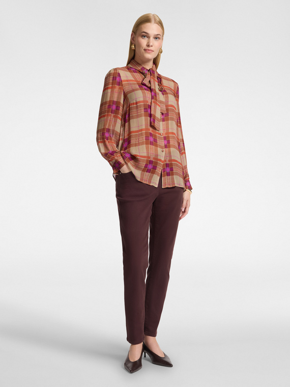 Pantalon slim en drill m&eacute;lang&eacute; coton