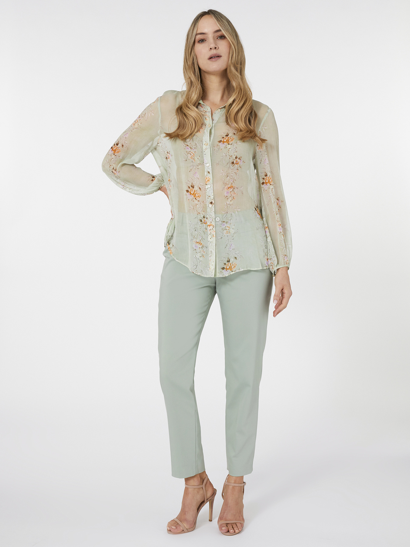 Compact cotton slim trousers image number 0