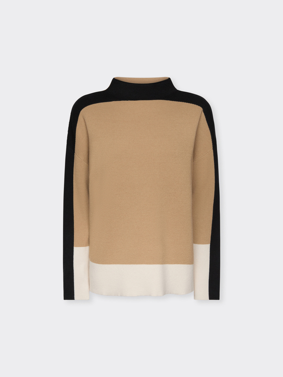 Color block sweater in wool and viscose