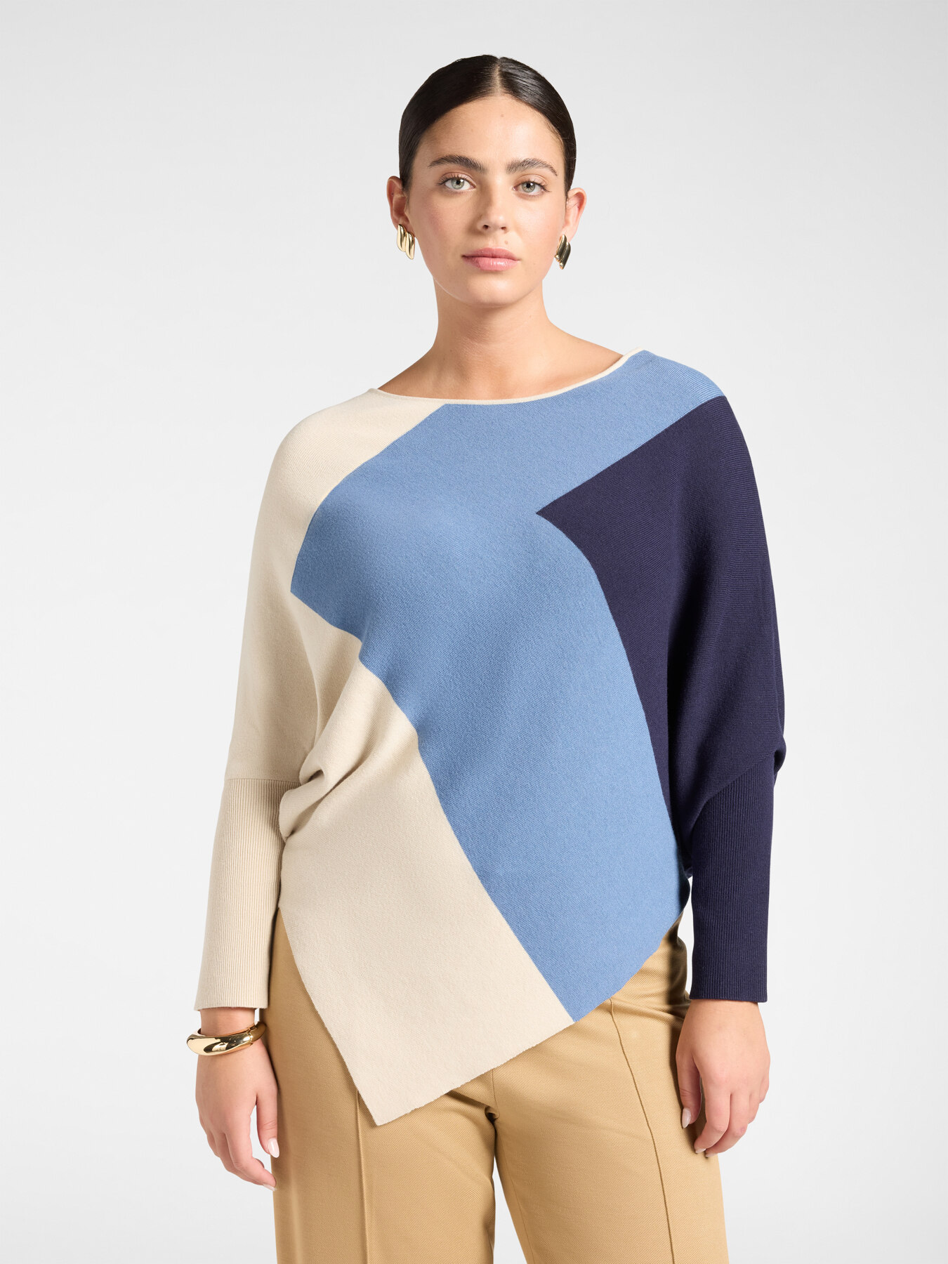 Poncho aus Viskosemischung im Colour-Block-Design image number 0