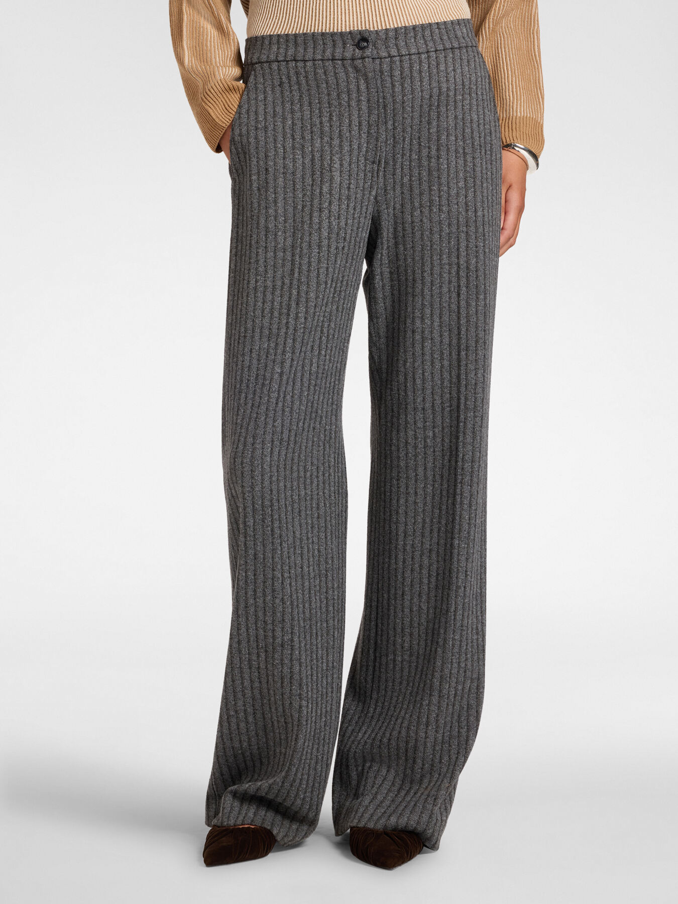 Pinstriped jacquard palazzo pants image number 2