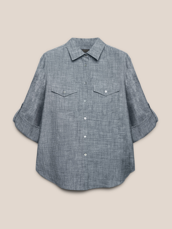Denim effect linen and cotton shirt