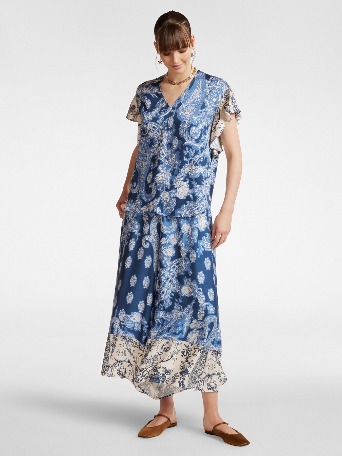 Weite bedruckte Hose image number 0