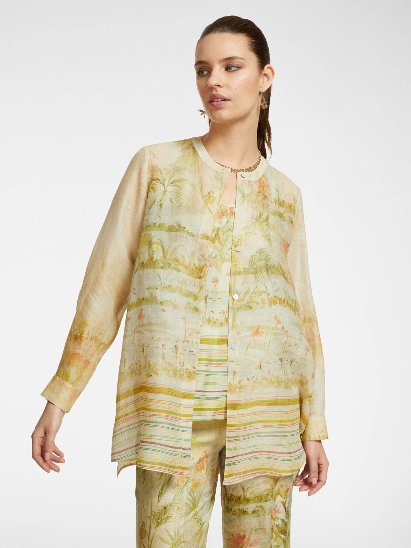 Camicia lunga in rami&egrave; stampato image number 0