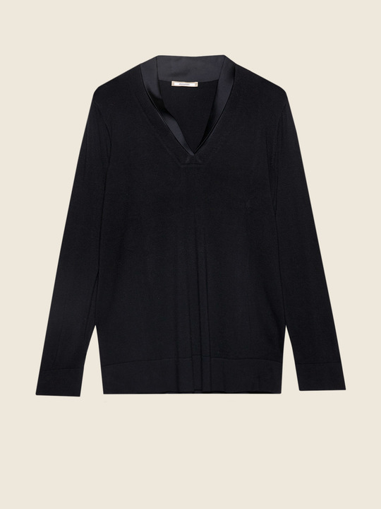 Elenamiro&nbsp;: Chandail avec insert en satin Bleu_1