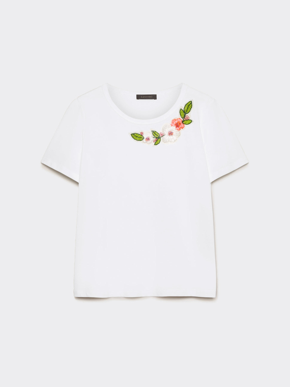 T-shirt com bordado floral em fio