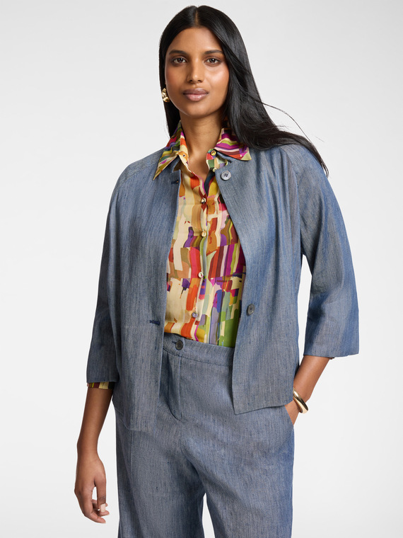 Veste boxy en lin effet denim