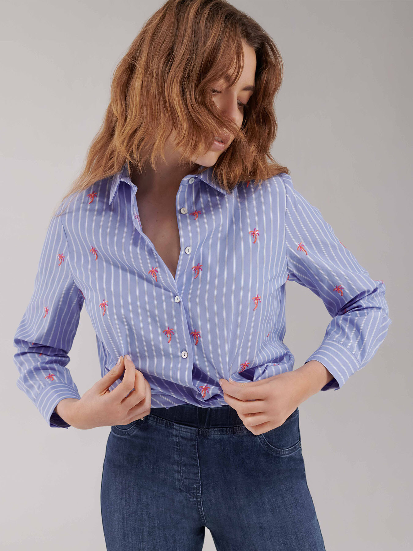 Embroidered striped shirt image number 0
