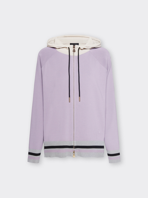 Hooded zip-up viscose blend cardigan