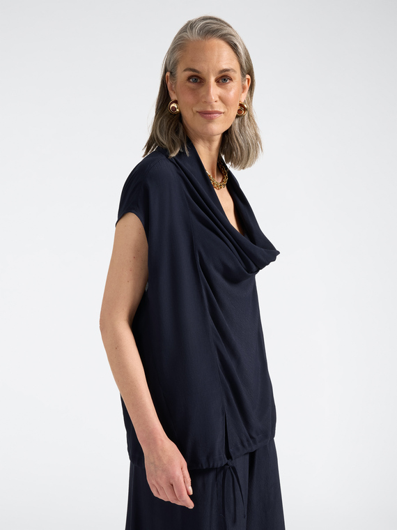 Bluse mit Wasserfallausschnitt und Kordelzug