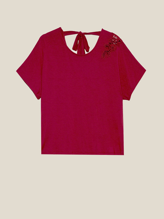 Elenamiro: T-shirt com aplica&ccedil;&atilde;o de renda Vermelho_1