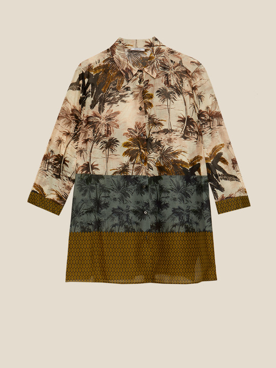 Elenamiro&nbsp;: Chemise longue &agrave; imprim&eacute; tropical Beige_1