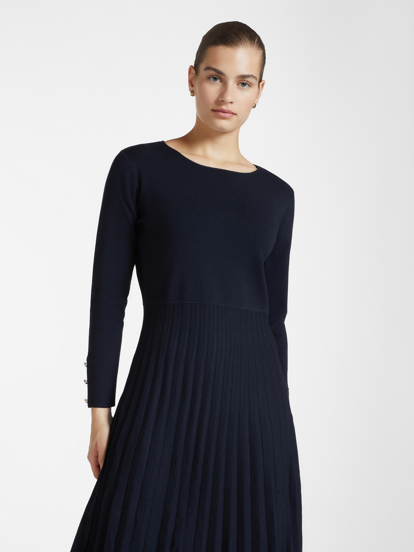 Pleated tricot knit dress image number 2